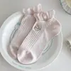 Meias Finas de Primavera e Verão Meias Femininas de Cano Médio Desenho Animado Fofo Japonês Estilo Coreano Versáteis Meias Longas Meias Empilhadas Laço de Renda