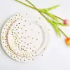 Platos de Papel Desechables con Lunares Blancos y Lámina Dorada, Vasos de Papel, Servilletas Set de Decoración para Fiesta Personalizado de Fábrica
