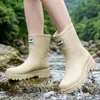 Botas de Lluvia Impermeables Antideslizantes de Media Pantorrilla con Felpa para Mujer, Zapatos de Agua, Botas de Lluvia, Resistentes al Desgaste, Zapatos de Goma para Cocina, Estilo Nuevo para Uso en Exteriores