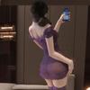 Lencería Sexy, Falda de Cadera Sexy de Encaje Morado, Tentación Pura de Deseo Qqny Malla Transparente Plisada Ajustada Ropa de Noche para Discoteca