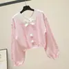 Suéter corto de punto estilo preppy coreano para mujer, casual, versátil, con lazo pequeño, rejuvenecedor, dulce