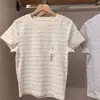 Moda Femenina Estilo Japonés Estilo Chica Picante Cuello Redondo Camiseta Corta de Manga Corta de Algodón Ajustada Camiseta de Rayas Corta Top 484266