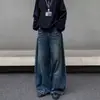 Jeans masculino moderno com bigodes desgastados, calças retas largas e soltas com um estilo americano de alta qualidade, calças versáteis de corte angular