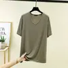 Camisa Base Masculina Manga Curta Cor Sólida Casual Solta Tamanho Grande Gola V Fina Camiseta Casual Fina Modal Gola Redonda