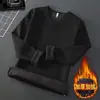Camiseta de Manga Larga de Fábrica Original para Hombre con Terciopelo Extra Grueso Color Sólido Ropa Interior Cuello Redondo para Hombre Otoño e Invierno Cálida Camiseta Base Negra