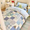 Conjunto de cama simples estilo Classe A 100% algodão, lençol e fronha de algodão puro, conjunto de três peças para cama de solteiro de dormitório estudantil