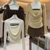 2026 Nuevo Sexy Dulce Picante Chica Drapeado Cuello Plegado Encaje Protección Solar Cubierta Superior Delgada Sentido del Diseño Nicho Ajustado Delgado Manga Larga