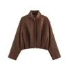 Comercio Electrónico Transfronterizo Estilo Europeo y Americano Ropa de Mujer ZA AliExpress Venta Caliente Dobladillo con Volantes Cuello Alto Chaqueta Bomber Abrigo