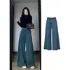 Jeans Reta Tamanho Grande Feminino Primavera e Verão para Meninas Cheinhas Corpo Pera Calças de Perna Larga Soltas Emagrecedoras Cintura Alta