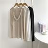 Camiseta con capucha de manga larga, holgada, transparente y fina, para mujer, sudadera con capucha de verano y otoño, blusa holgada de longitud media, estilo urbano para mujer