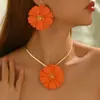 Conjunto de Joias Cross-Border Europeu e Americano Novo Estilo Retro Longo Corrente Osso de Cobra Brincos com Spray de Flor Laranja Colar