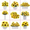 Girasol Flor Artificial Decoración Sala de Estar Escritorio Mesa de Comedor Decoración Floral Planta Verde Falsa Decoraciones de Planta en Maceta Adornos Pequeños