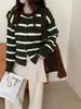 Korean-style color-block striped sweater coat, 2026 autumn/winter new collection, soft and versatile, relaxed fit, round-neck knitted cardigan for women