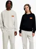 Sudadera de Algodón Pesado para Parejas, Corte Holgado, Cuello Redondo, Sin Capucha, Pulóver, Versátil, Cálida, Prenda Superior Estampada para Otoño e Invierno