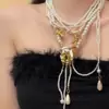 Colar Transfronteiriço Nova Luz de Luxo Resistente Camadas Múltiplas Borla de Pérola Moda Personalidade Doce Cool Asas de Anjo