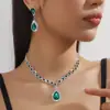 Juego de Collar y Aretes Transfronterizo Europeo y Americano para Novia Boda Simple Combinable Precioso Lujo Ligero Cadena Grabada Juego de Pedrería