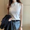 Vestido colorido das mulheres malha vest verão novo terno interno meia gola tartaruga cor sólida slim-fit gelo seda mangas top desgaste externo