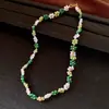 Collar de Flor con Goteo de Aceite y Perlas para Mujer, Cadena para Clavícula de Lujo Ligero de Gama Alta, Collar Versátil con Diseño Vintage al por Mayor