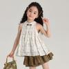 Camisola Plisada Estilo Chino para Niñas 2024 Nuevo Verano Sin Mangas Cuello Halter Camiseta sin Mangas para Niñas Top Fresco y Elegante para Niñas