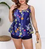 Amazon Transfronterizo Falda Nueva Estampada Moda Conservadora Tallas Grandes Tankini Traje de Baño Cubre Vientre Adelgazante Traje de Baño para Aguas Termales