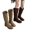 Botas Altas de Tacón para Mujer para Otoño e Invierno, Estilo Nuevo, Punta Redonda, Fruncidas, Efecto Adelgazante, Botas de Montar