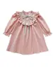 Ropa infantil estilo coreano, dulce vestido de niña con bordado floral, colección otoño 2026, vestido infantil de manga larga con volantes y lazo