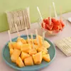 Garfos de bambu descartáveis para frutas, garfos de frutas domésticos de grau alimentício, garfos de madeira para sobremesa para uso comercial