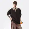Direto da Fábrica Estilo Americano Tricô Falso de Duas Peças com Gola Camisa Masculino Inverno Tendência Marca Atmosférico Quente Suéter de Casal