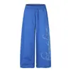 Calça Jogger Reta Solta para Homens, Marca de Moda High Street, Design Floral com Strass na Lateral, Calça Casual Única de Perna Larga