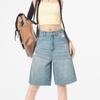 Shorts de Mezclilla Azules Vintage de Pierna Recta para Mujer, Nuevo Estilo Verano 2026, Diseño Holgado High-Street, Pierna Ancha Versátil