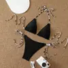 Biquíni Europeu e Americano Novo Estilo Duas Peças, Biquíni Sexy de Menina Quente, Estilo de Três Pontos com Decote Halter, Cor Sólida, Biquíni Simples de Atravessar a Fronteira