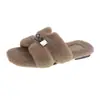 Nuevos Zapatos Peludos de Exterior de Alta Gama para Mujer Otoño/Invierno 2026 con Hebilla Dorada Pequeña, Forrados para Abrigo, Pantuflas de Algodón