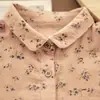 Camisa de Algodón y Lino Suelta para Mujer con Cuello Chunxin Yuanbao, Botón de Madera, Doble Capa de Gasa de Algodón, Estampado Floral