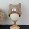 Chapéu de Lã Tricotado com Orelhas de Gato Fofo Feminino Outono Inverno Versátil Quente Proteção contra Frio Simples Moda Faz o Rosto Parecer Menor Chapéu para Cobrir a Cabeça