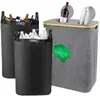 Cesta Plegable de Bambú con Tapa para Clasificación y Almacenamiento de Botellas de Reciclaje, Contenedor de Reciclaje de Botellas de Bebida con Bolsa Interior para Almacenamiento en el Hogar