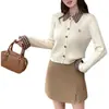 Suéter de punto trenzado patchwork a cuadros estilo coreano para mujer, nuevo top corto estilo universitario de otoño e invierno con cuello Polo