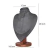 Soporte de Exhibición para Collares de Madera Maciza Color Nogal, Maniquí de Cuello, Soporte para Colgantes y Joyería, Soporte para Joyería de Cuello de Retrato, Superficie de Terciopelo de Cuero, Blanco y Negro