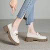 Accesorios Cuero Zapatos de Mujer Slip-on Primavera y Otoño Tacón Grueso Falda Cabeza Redonda Hebilla Metálica Suela Gruesa Zapatos de Cuero Británicos Mujer Cara Suave