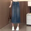 Saia Jeans Azul Vintage para Mulheres, Nova Outono 2026, Saia de Cintura Alta Emagrecedora de Comprimento Médio com Fenda nas Costas