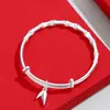 Pulsera de cobre blanco plateado con diseño de bambú para transmisión en vivo de Douyin, pulsera de estilo estudiantil sólida de empuje y extracción, regalo para novia