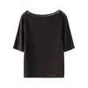 Top de punto de una sola manga y manga media, suave, apto para la piel, delicado, de Lyocell y Cachemir, para mujer, Otoño, con temperamento, para el trabajo, Camiseta