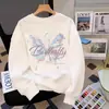 Sudadera Blanca de Cuello Redondo para Mujer Primavera y Otoño Delgada de Manga Larga Estudiante mm Divertida Hi Letra Forrada de Polar Holgada Aspecto Adelgazante Sudadera