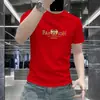Camisa casual masculina de verão com gola redonda e manga curta com letras tridimensionais, estilosa, luxo leve, confortável, top masculino fino