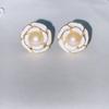Brincos de Pérola de Água Doce Natural em Prata 925 para Mulheres, Banhados a Ouro 18K, Estilo de Luxo Leve, Brincos de Camélia com Óleo Gotejado