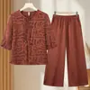 Conjunto de Roupa de Verão Estiloso para Mãe 2026, Conjunto de Duas Peças com Calça Wide Leg de Manga Três Quartos, Moda Casual Elegante para Mulheres de Meia-Idade e Idosas
