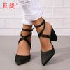 Juti nuevo europeo y americano en stock puntiagudo moda comercio exterior talla grande tacón alto zapatos de mujer hebilla correa de tobillo sandalias de mujer