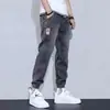 Jeans para Hombre Otoño e Invierno Marca de Moda Cintura Ajustada Holgada Talla Grande Pierna de Lazo Pantalones Harem Forrados de Polar Engrosados Cálidos Resistentes al Desgaste Pantalones Casuales