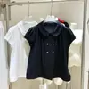 Camisa Babydoll de Algodão com Botões de Concha, Gola Plissada, Manga Longa, Corte Amplo, para Primavera e Verão