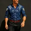 Nueva camisa de manga larga para hombre con estampado 3D de plumas en mezclilla estilo Western, top estampado de alta calidad