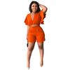 9758 Conjunto de Dos Piezas de Verano Transfronterizo Europeo y Americano Amazon Top Casual de Mangas Cortas con Volantes y Shorts
